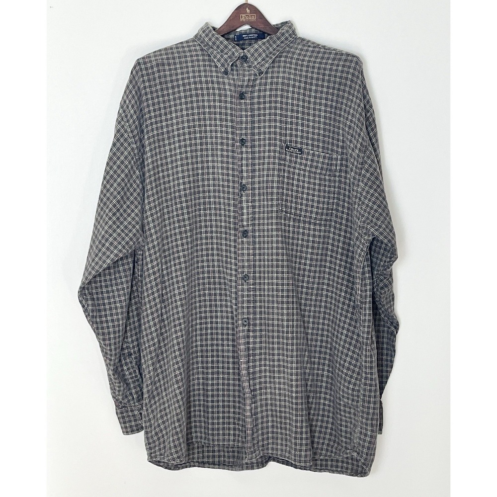 Vintage Chaps X Ralph Lauren Button Down Shirt Mens XL Gray Plaid Flannel Preppy